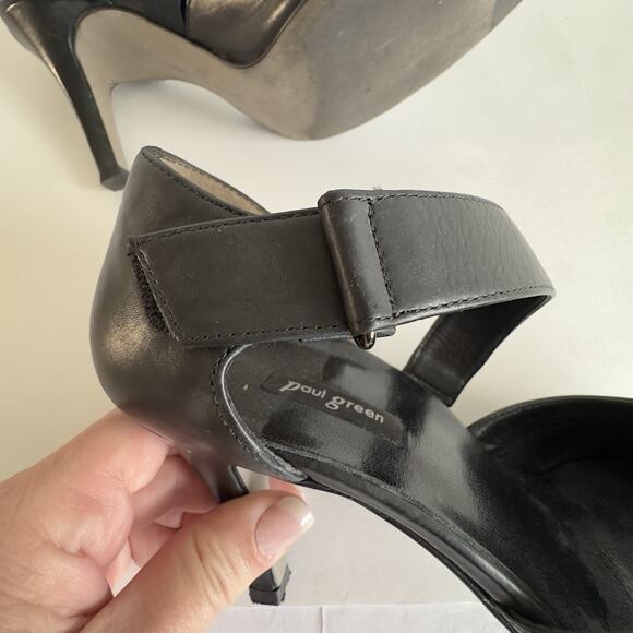 Paul Green Black Leather Mary Jane Heels 8.5 Adjustable Strap Pointed Toe 3.5 - Picture 10 of 11